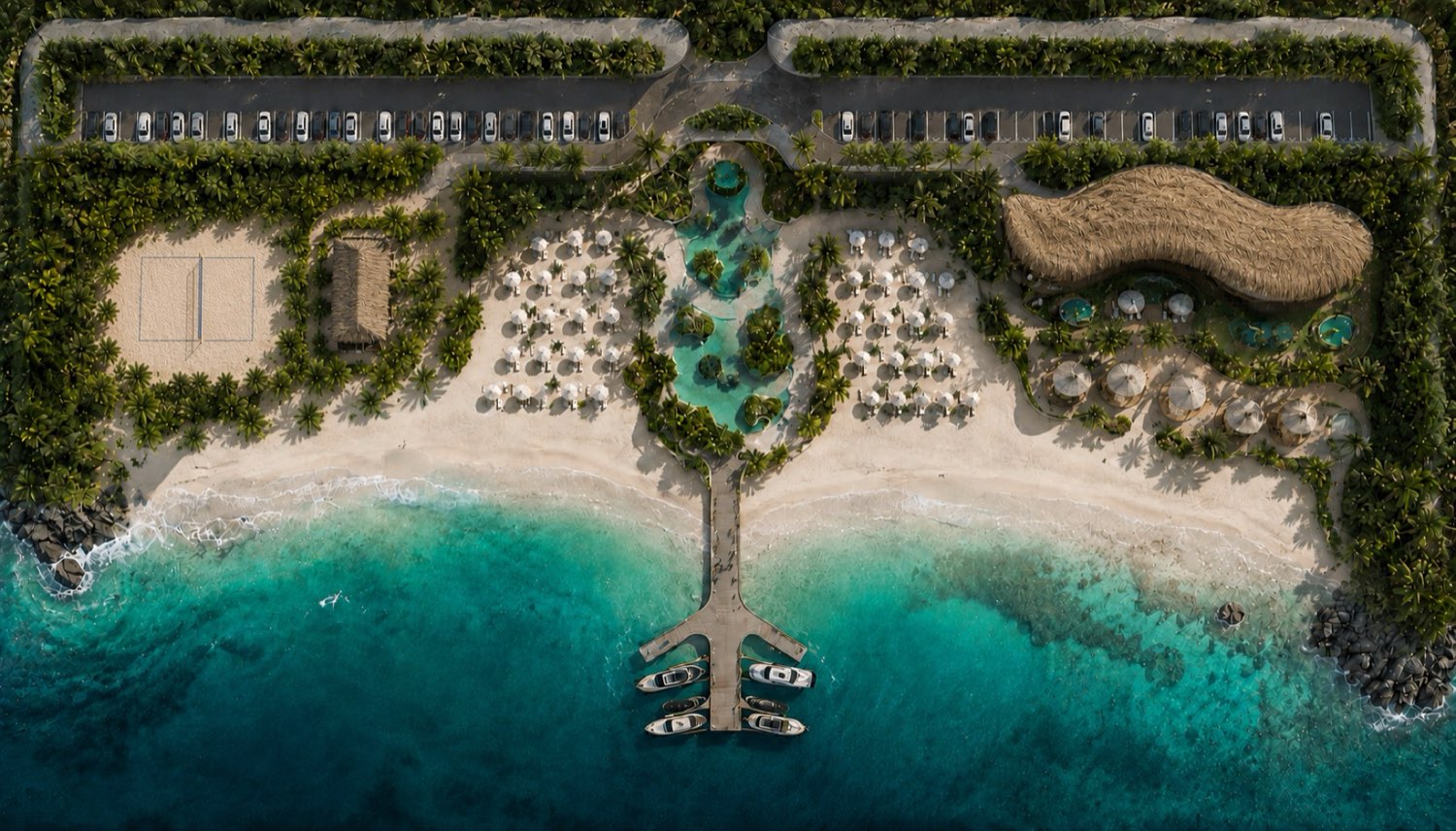 Beach Club y marina frente al Golfo