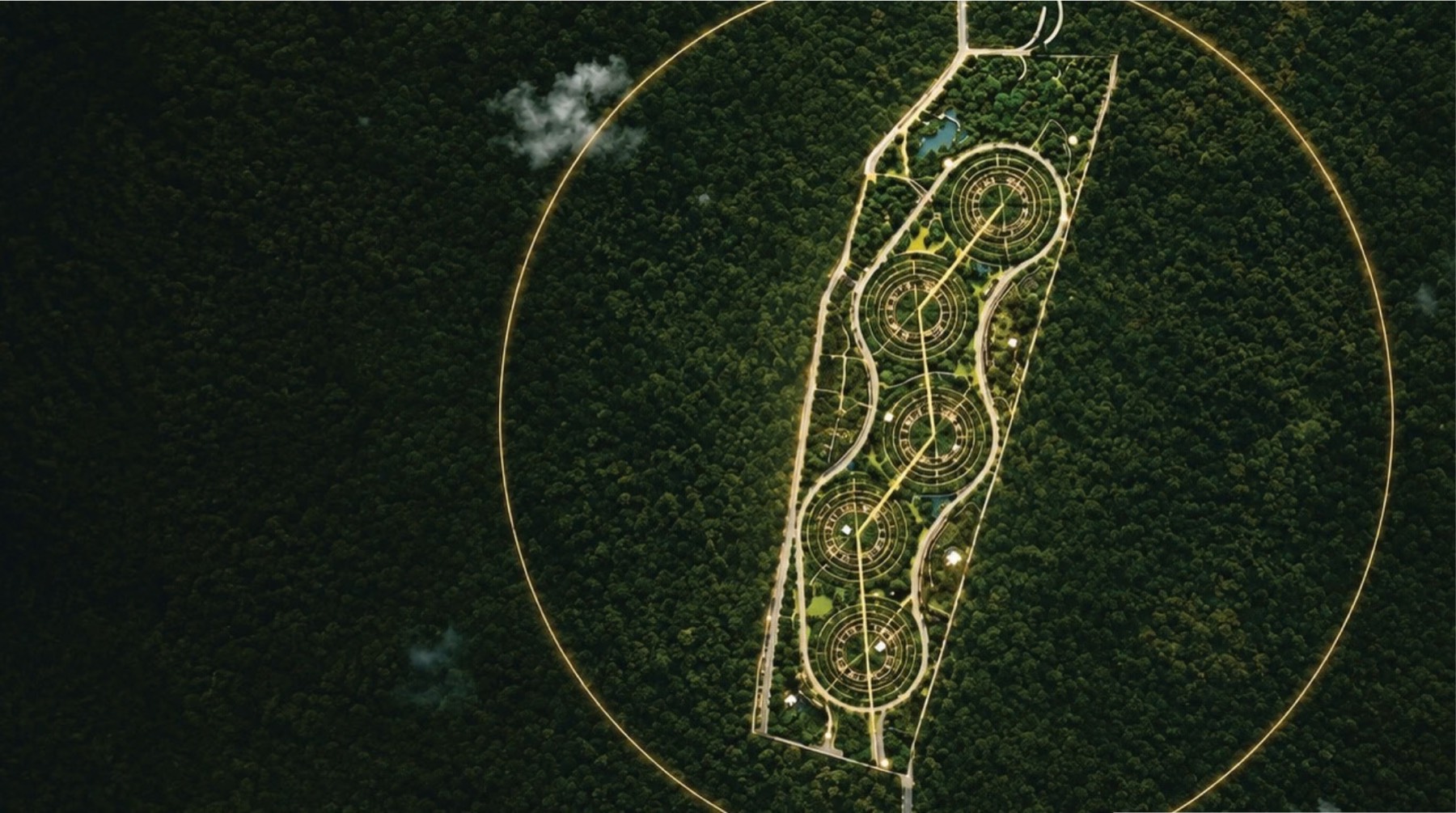 Plano oficial del Master Plan de Smart Green City: cinco distritos circulares en la selva